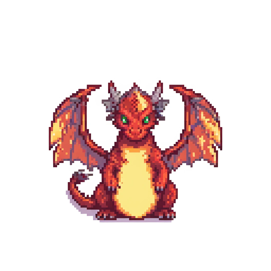 red dragon with flames pixel art, fiery background emoji