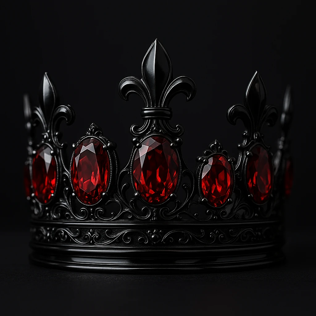 a sleek black crown with large red gemstones, luxurious style emoji