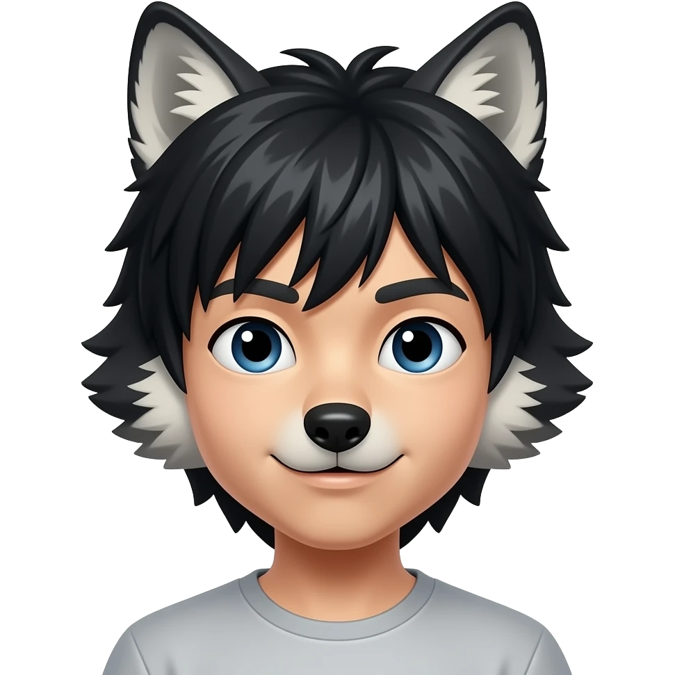 wolf boy black hair human face asian emoji