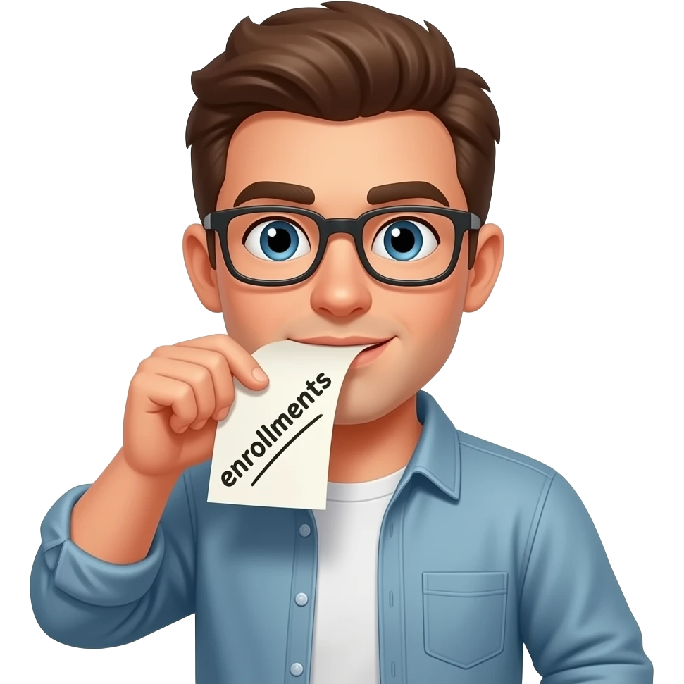 white man dressed cool rolling a paper that says enrollments emoji