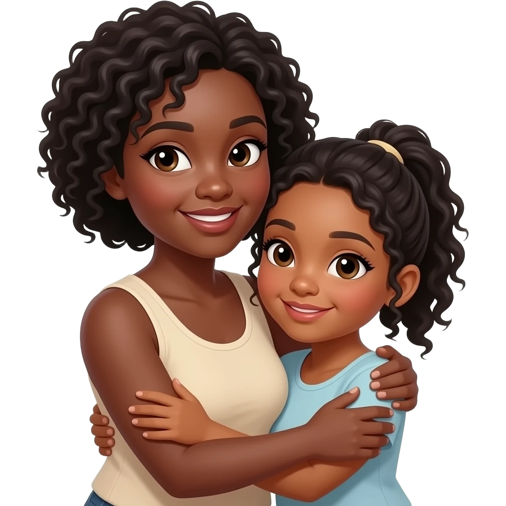 Dos mujeres  morenitas, una grande y una pequeña abrazandose, versión iphone emoji