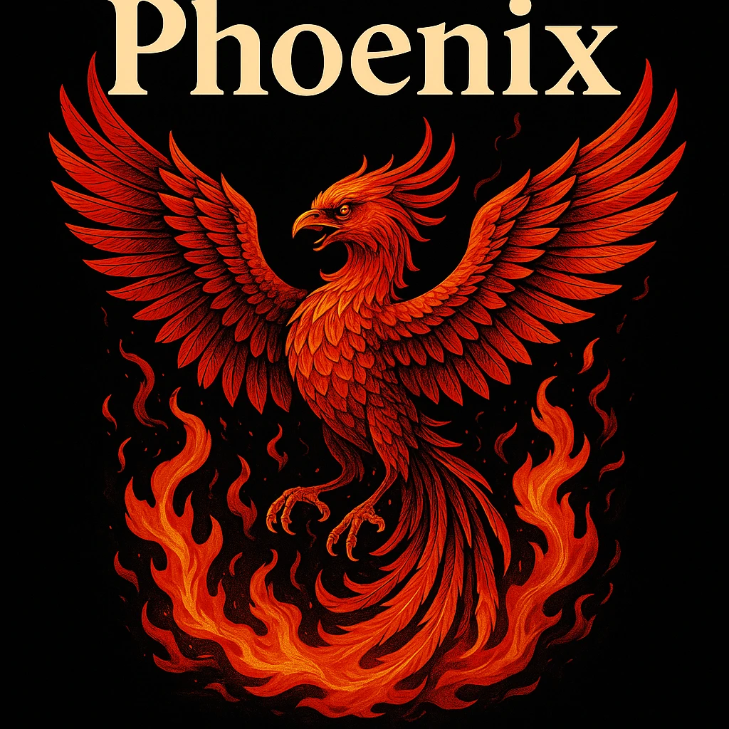 make image of phoenix with title, black background emoji