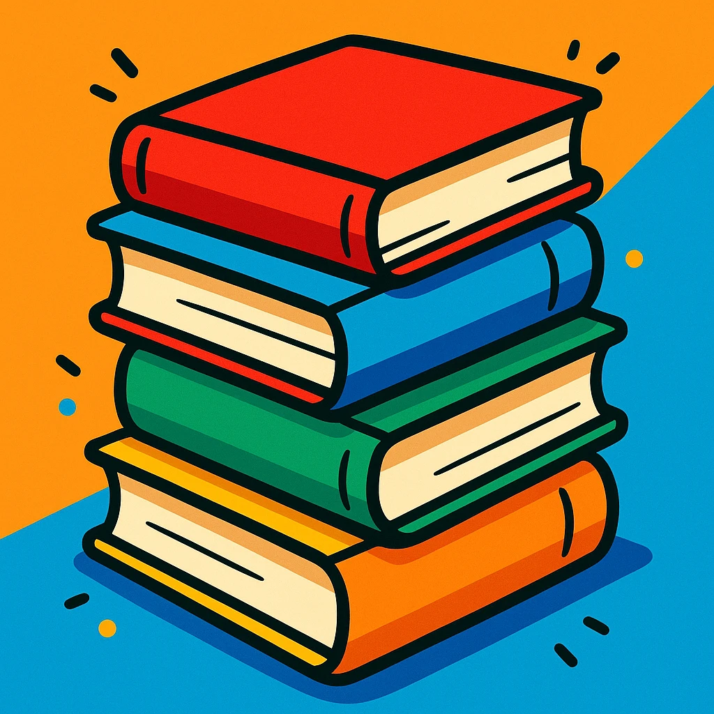a stack of books, vibrant cartoon style emoji