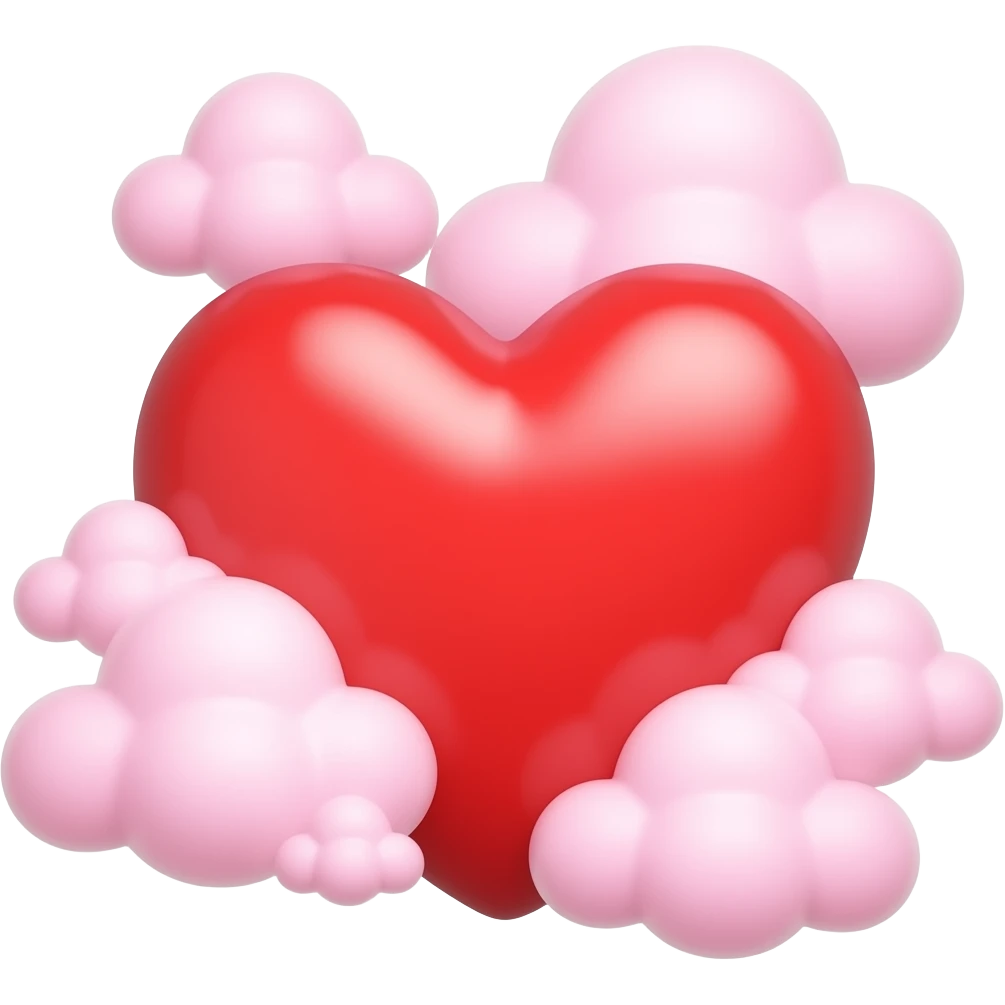 A heart emoji looks pink clouds surrounding it emoji
