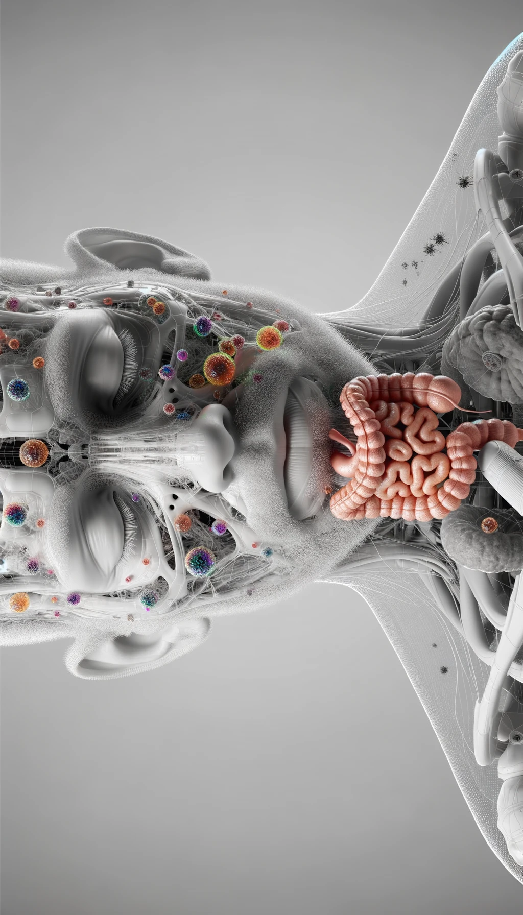 corpo umano anatomico che si tocca l'intestino con gli occhi chiusi, sfondo chiaro, iperrealistica 4k emoji