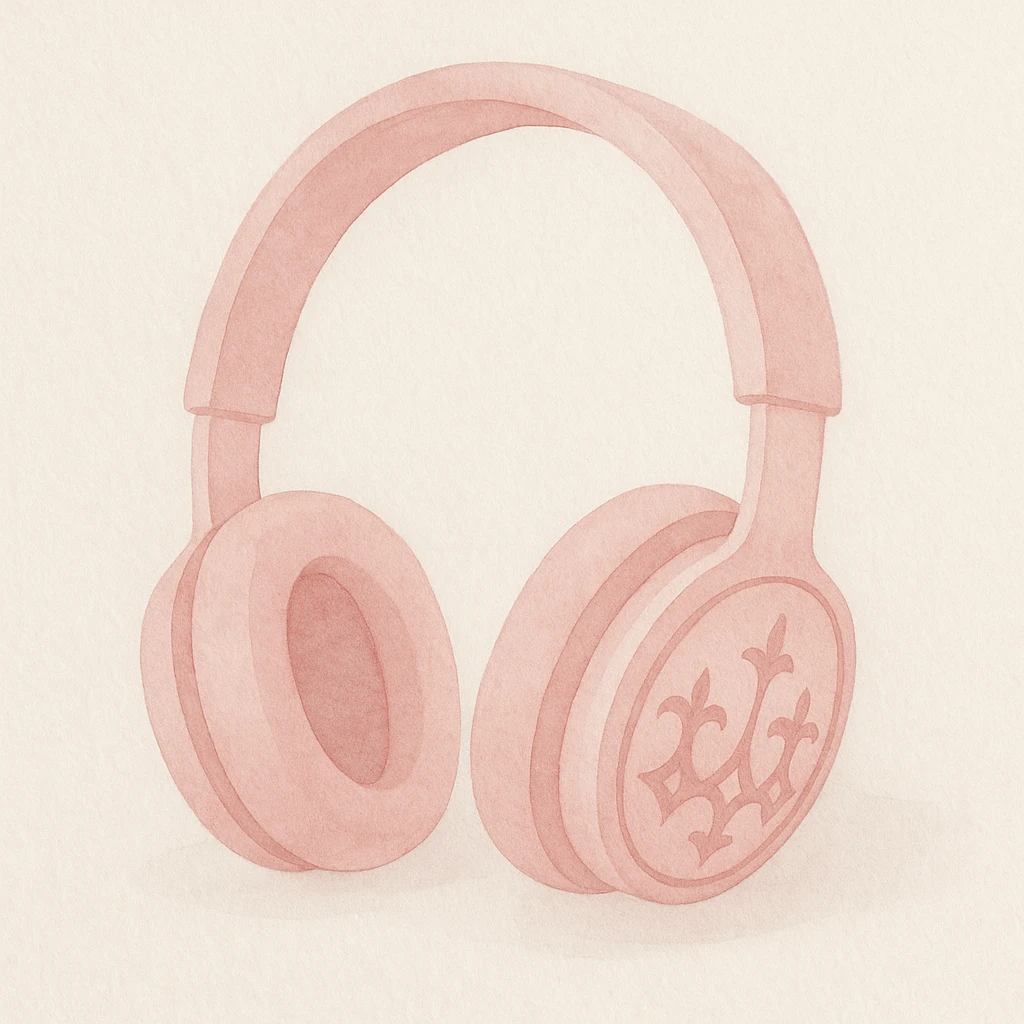 pink gothic headphones with soft pink washes and delicate gothic patterns emoji