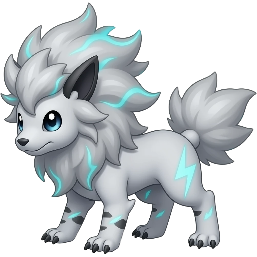 Storm-Grey Cloud-Swirled Heavy-Maned Thunder-Marked Electric Luxray-Manectric hybrid creature (full body) emoji