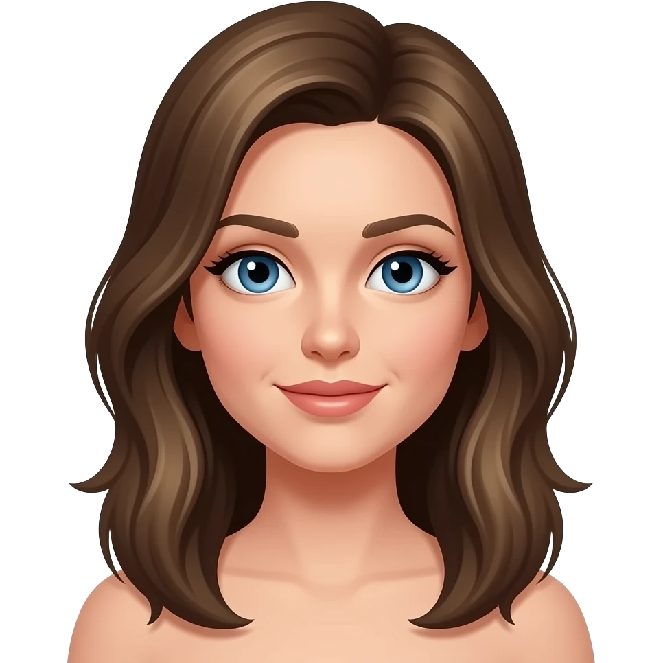 Blue eyes, fair skin, dark blonde hair, medium height, women emoji