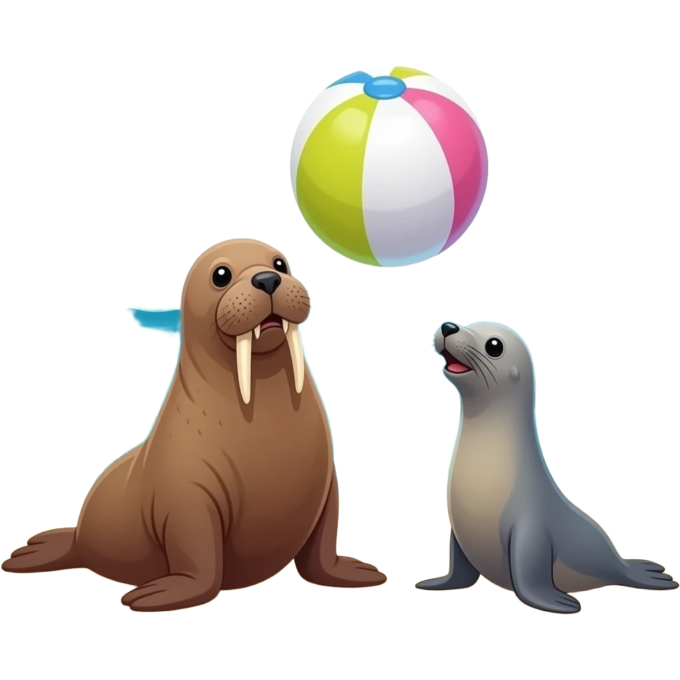The walrus is playing beach ball catch with a seal emoji