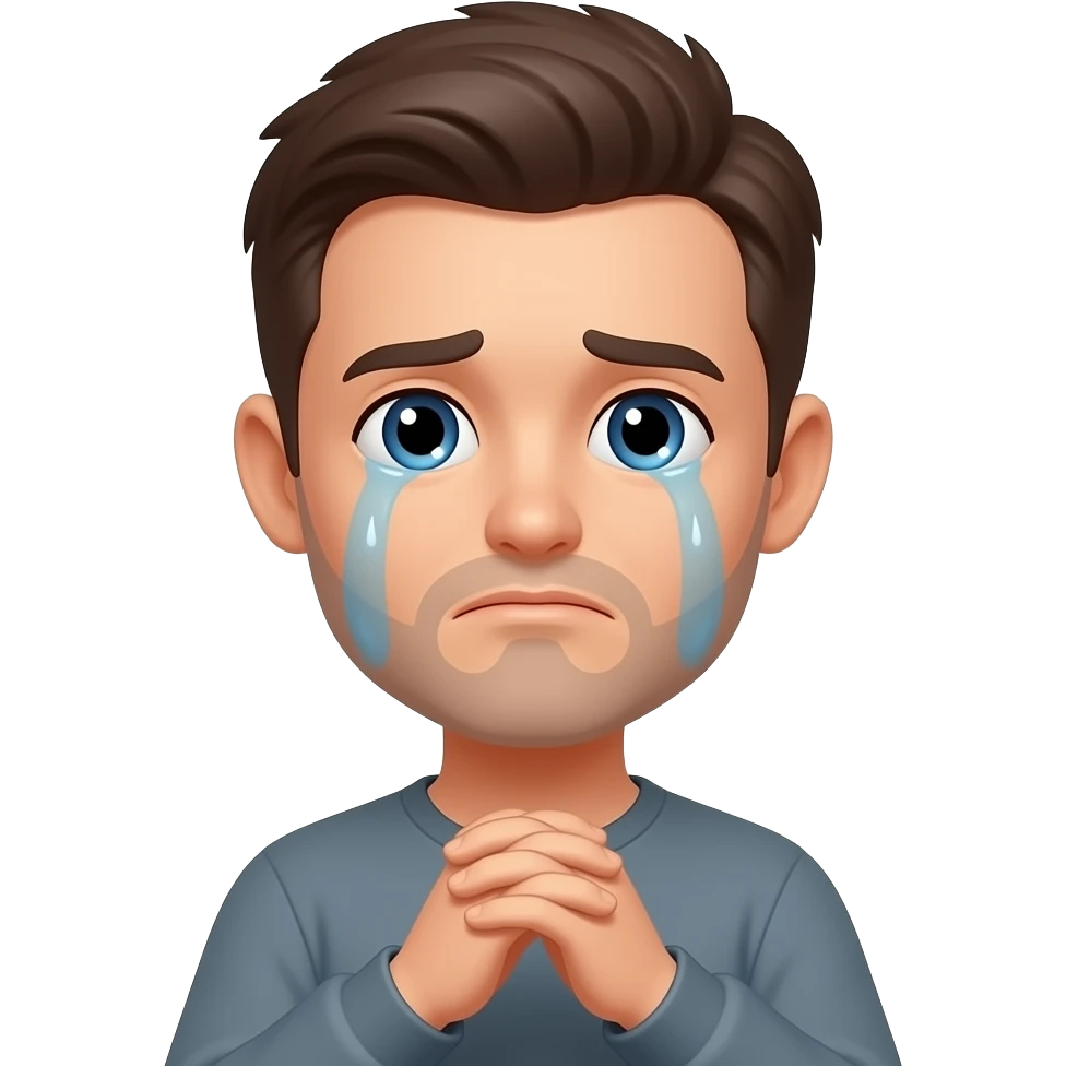 A crying emoji with the 🙏 emoji