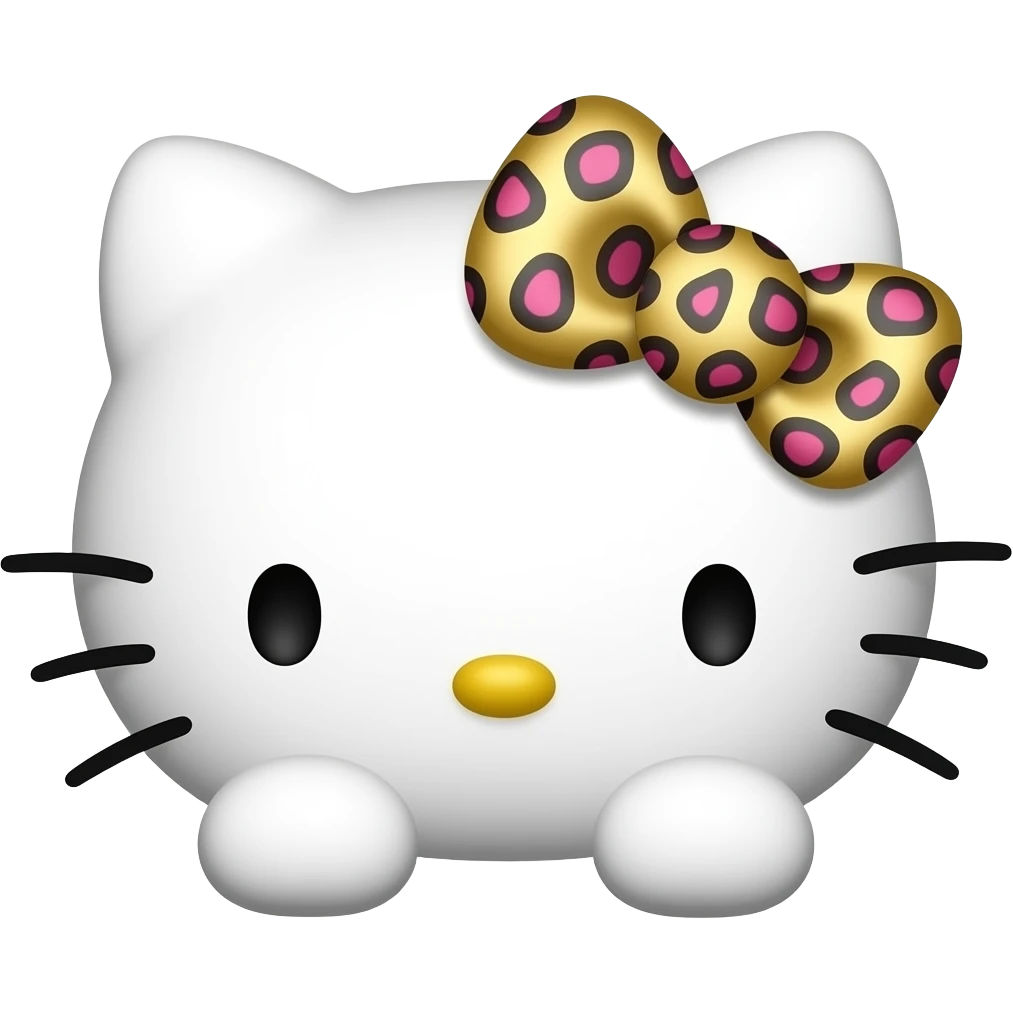 Hello Kitty head with two front paws and a gold bow with pink cheetah print emoji
