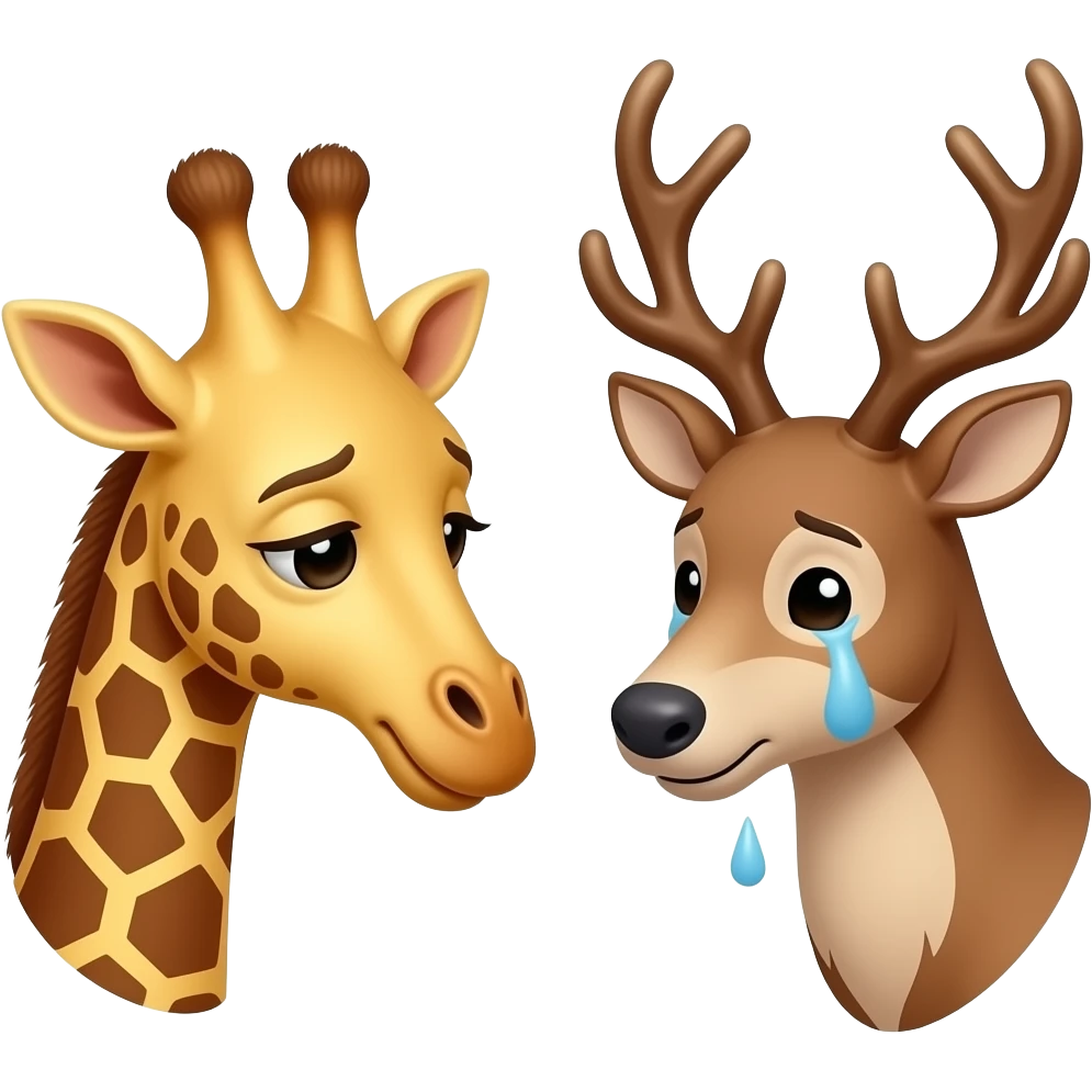 Einfacher Giraffenkopf traurig und Elchkopf traurig und schauen sich an emoji