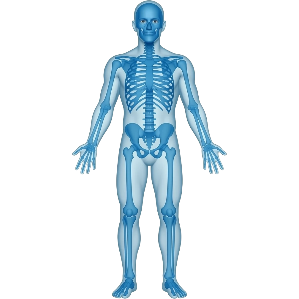 Full-body X-ray of an adult male. Please express it in blue with adjusted transparency. emoji
