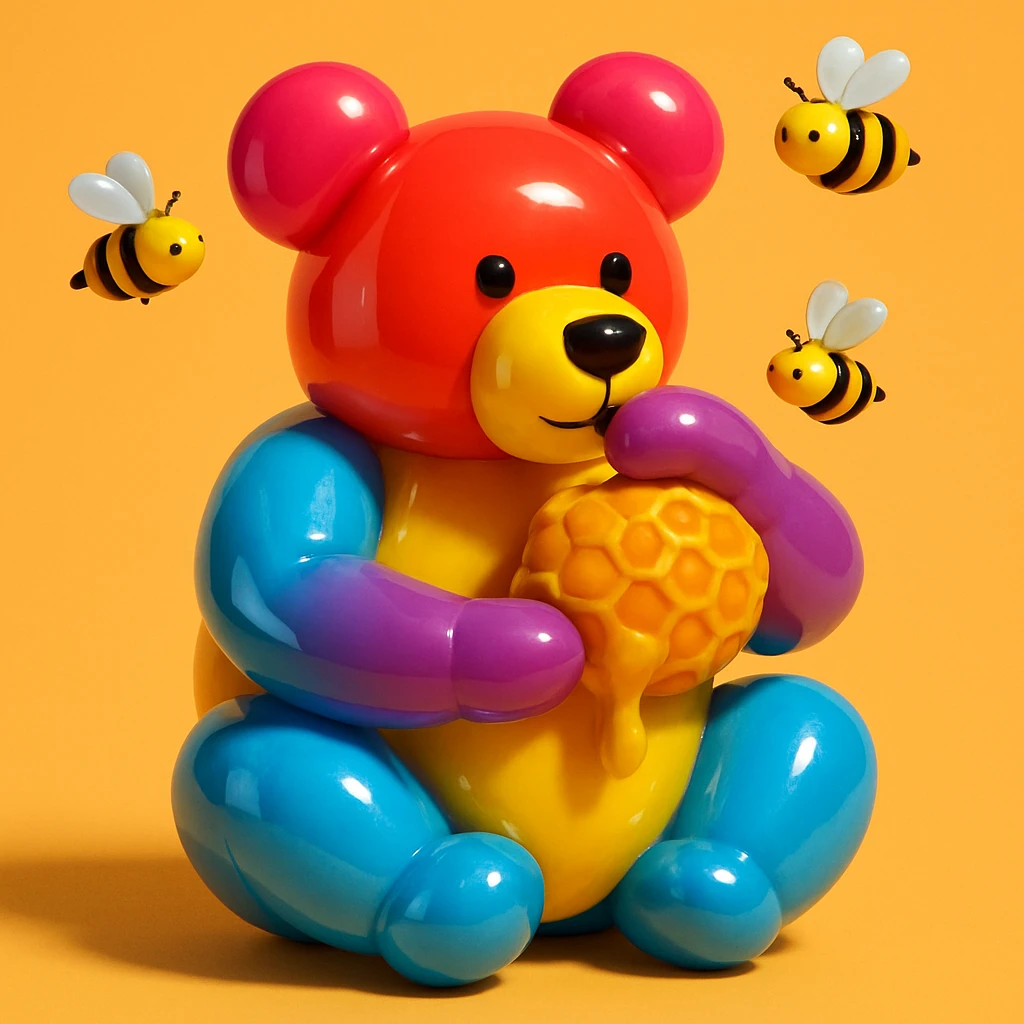 bear eating honeycomb with bees flying around emoji