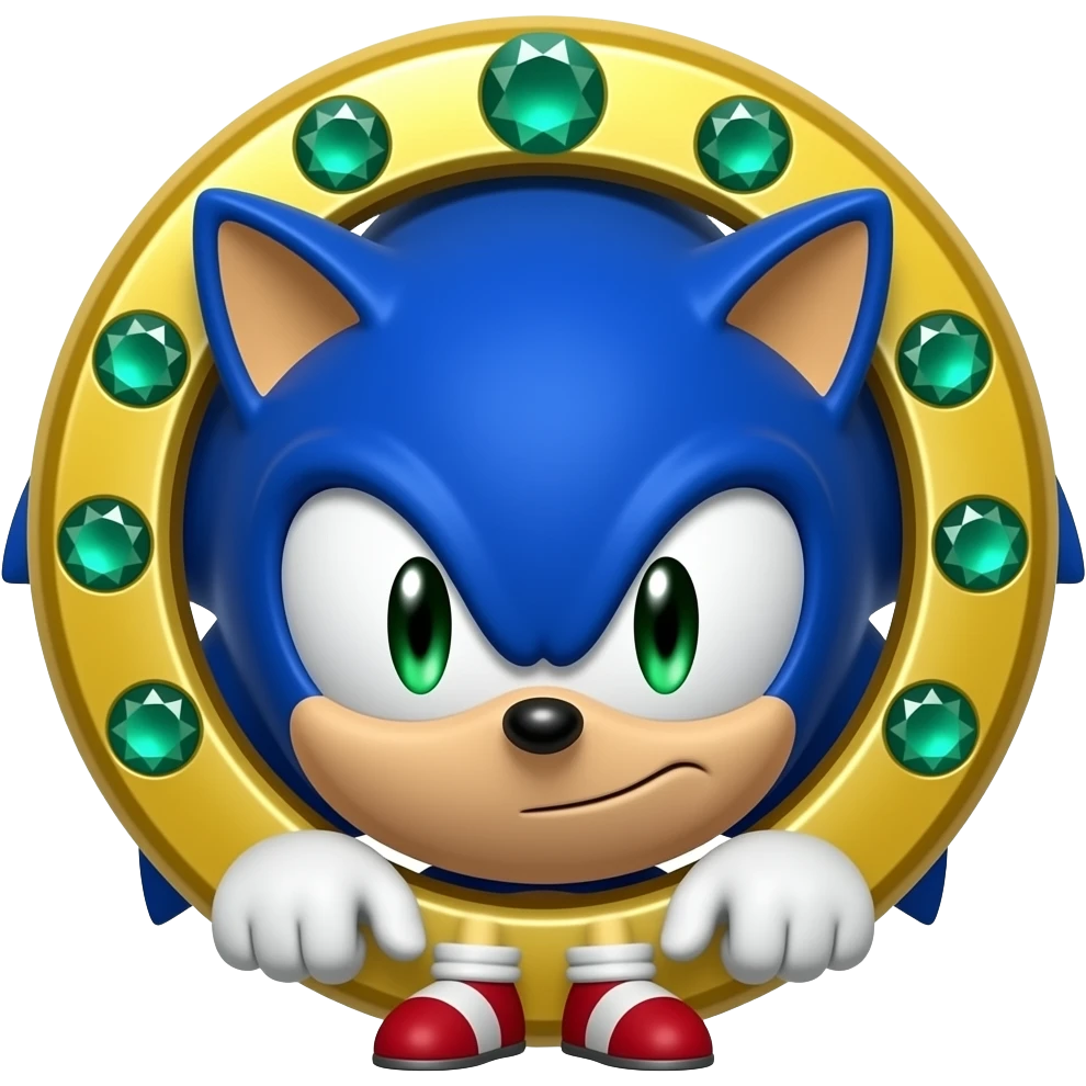 Super Sonic is the powered-up transformation Sonic achieves by harnessing the energy of the seven Chaos Emeralds. This specific design incorporates Sonic's head into a gold band, likely inspired by the iconic collectible rings found throughout the games. emoji
