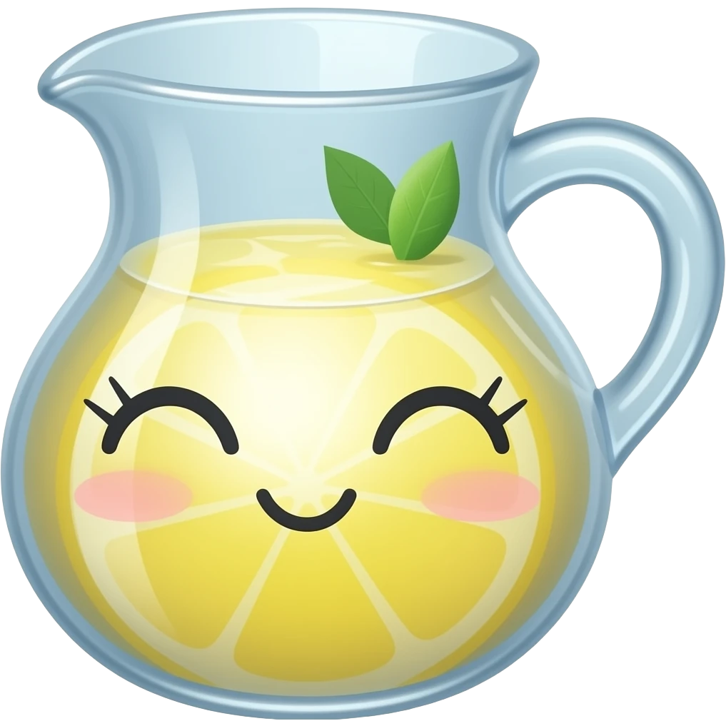 A pitcher of lemonade with a cute face with eyelashes emoji