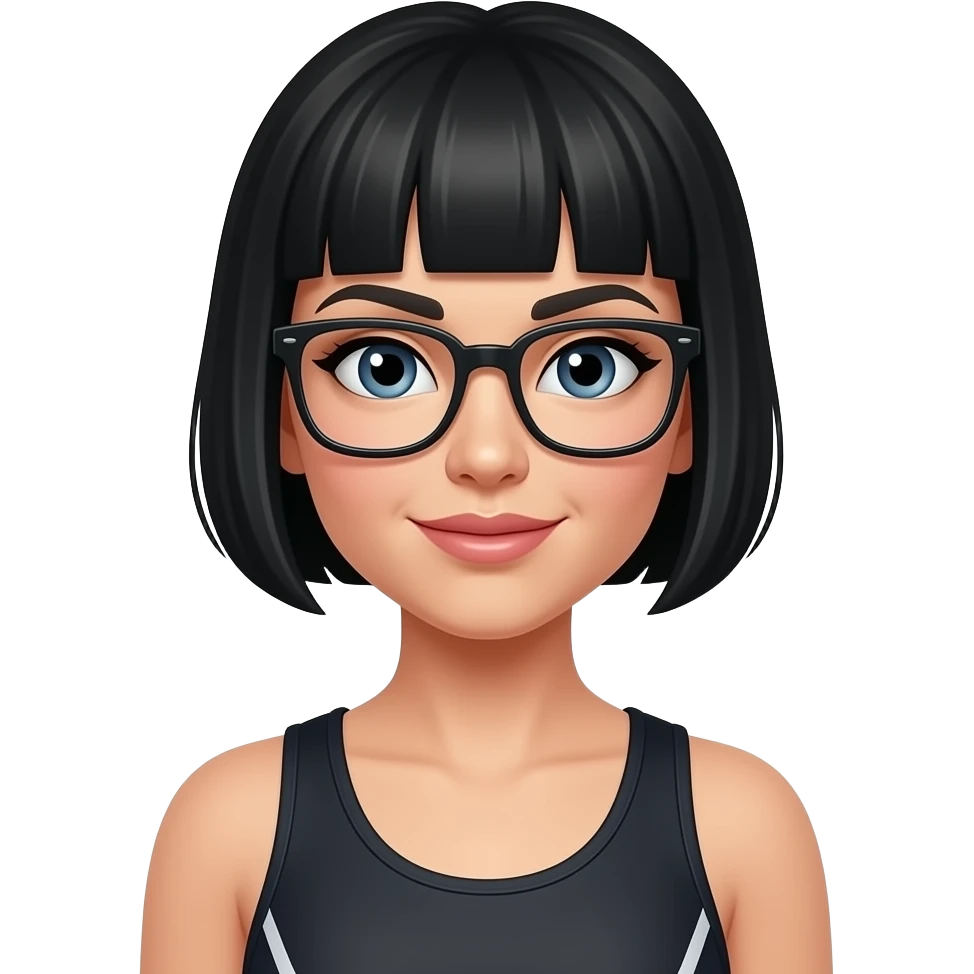 female black short hair in gym uniform wear glasses, boycut short hair emoji