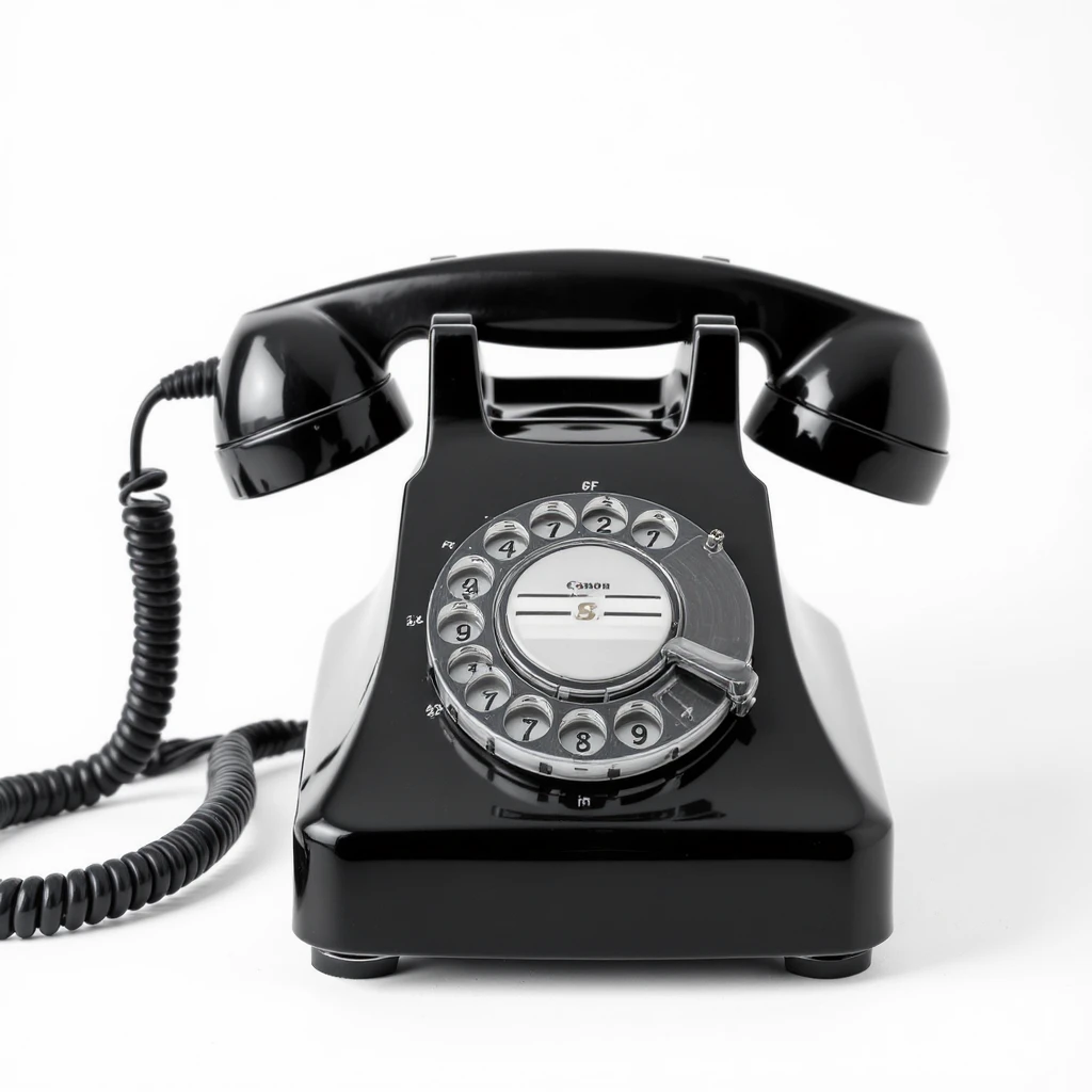 A 1940s-style phone, black and white, rotary dial, vintage design, detailed, realistic. emoji