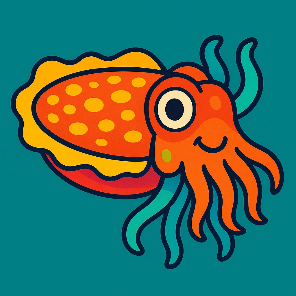 charming cuttlefish, vibrant colors, friendly look, stylized illustration emoji