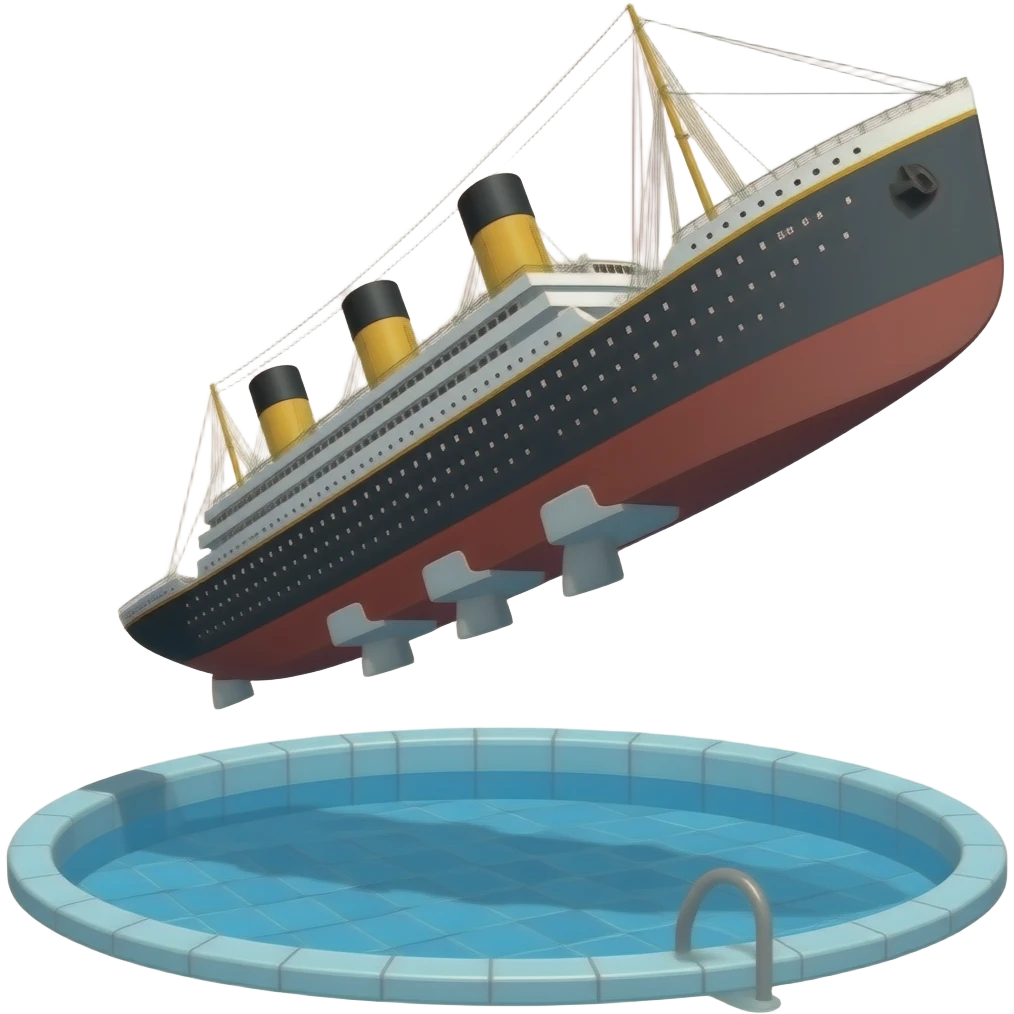 Titanic flies over a shallow pool of water emoji