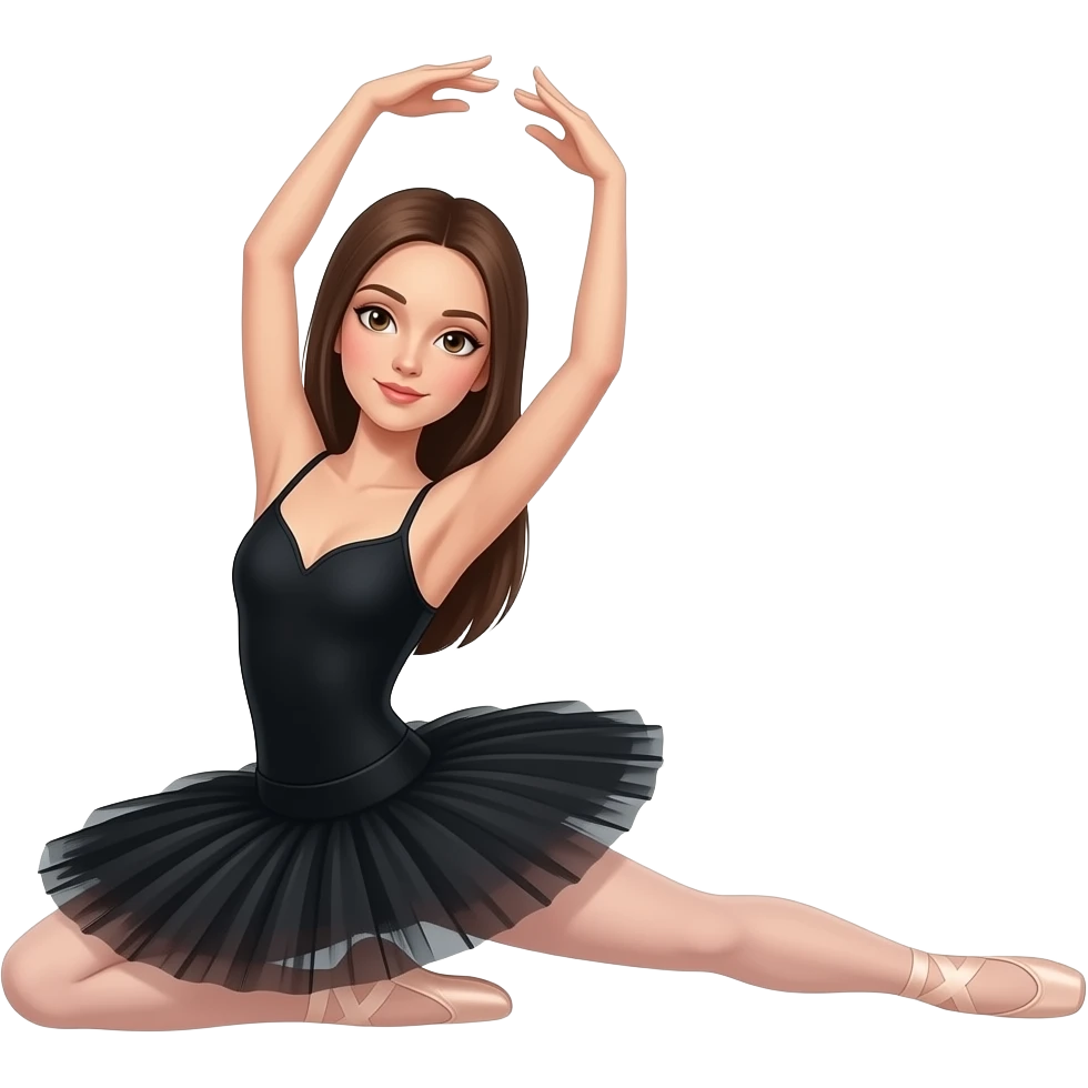 brown eyes hair more straight more skinny hair down, more skinny wearing all black (no baler skirt) beautiful russian ballet stretching emoji