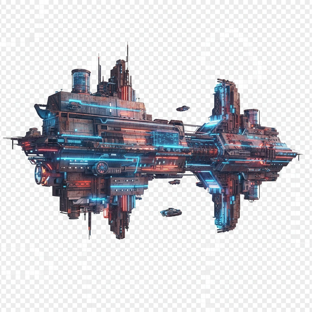 Горизонтальный небоскреб Эля Лисицкого в стиле ретрокиберпанк, конструктивизм. 

Прозрачный фон emoji