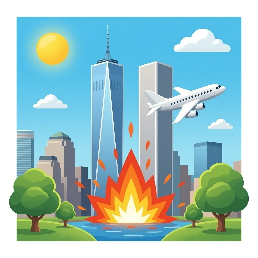 WTC twin towers hit by a plane emoji