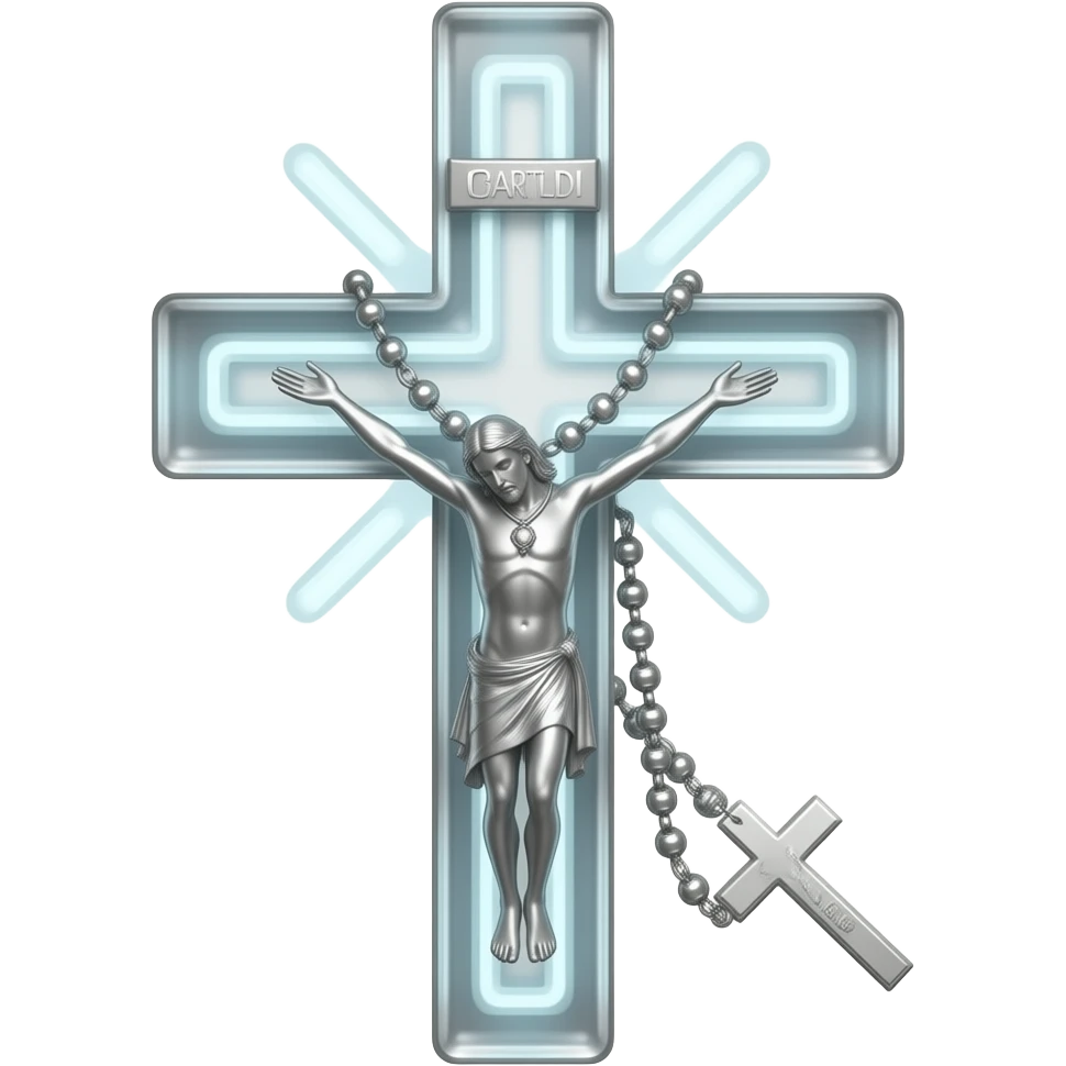 cruz sagrada prata vidro neon com rosário prata vidro neon emoji