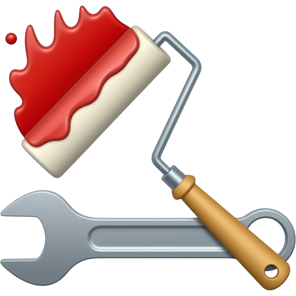 paint roller red paint and wrench emoji