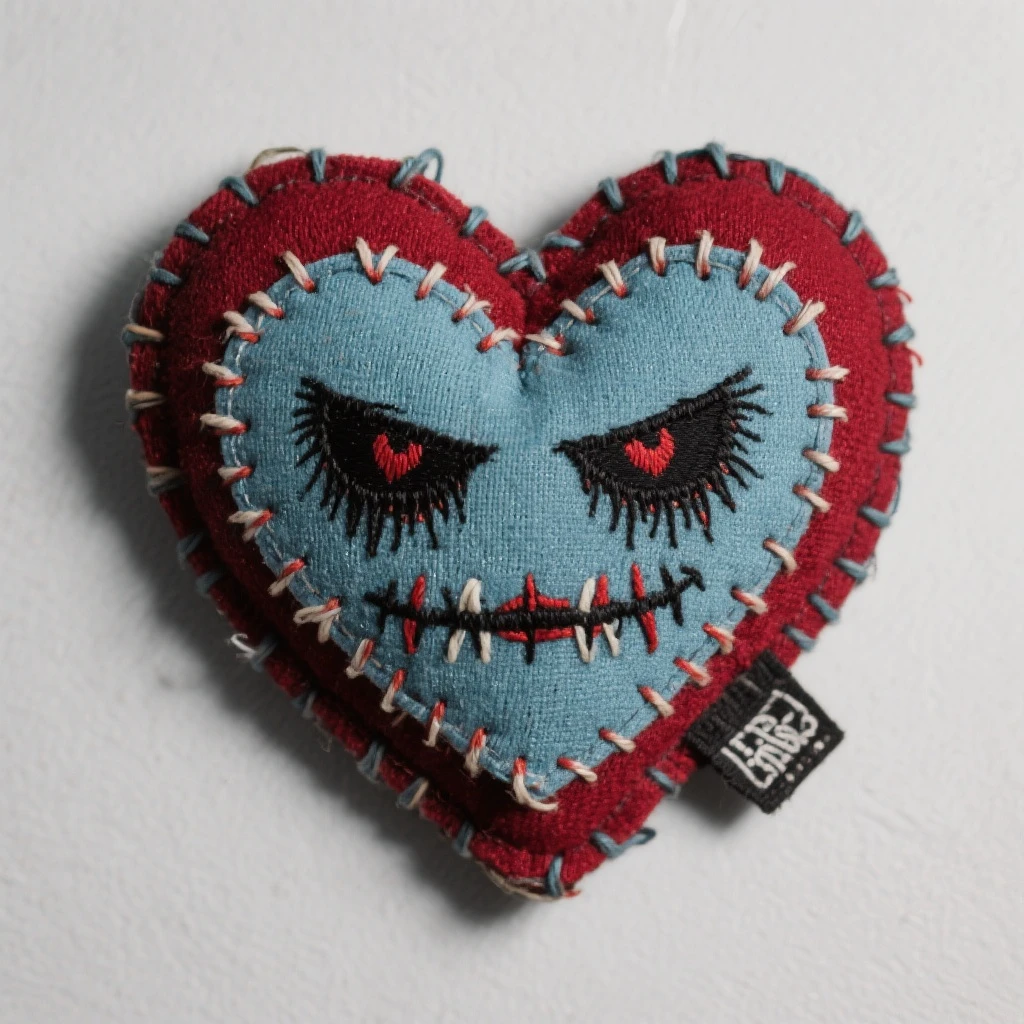 emo heart with a stitched patch emoji