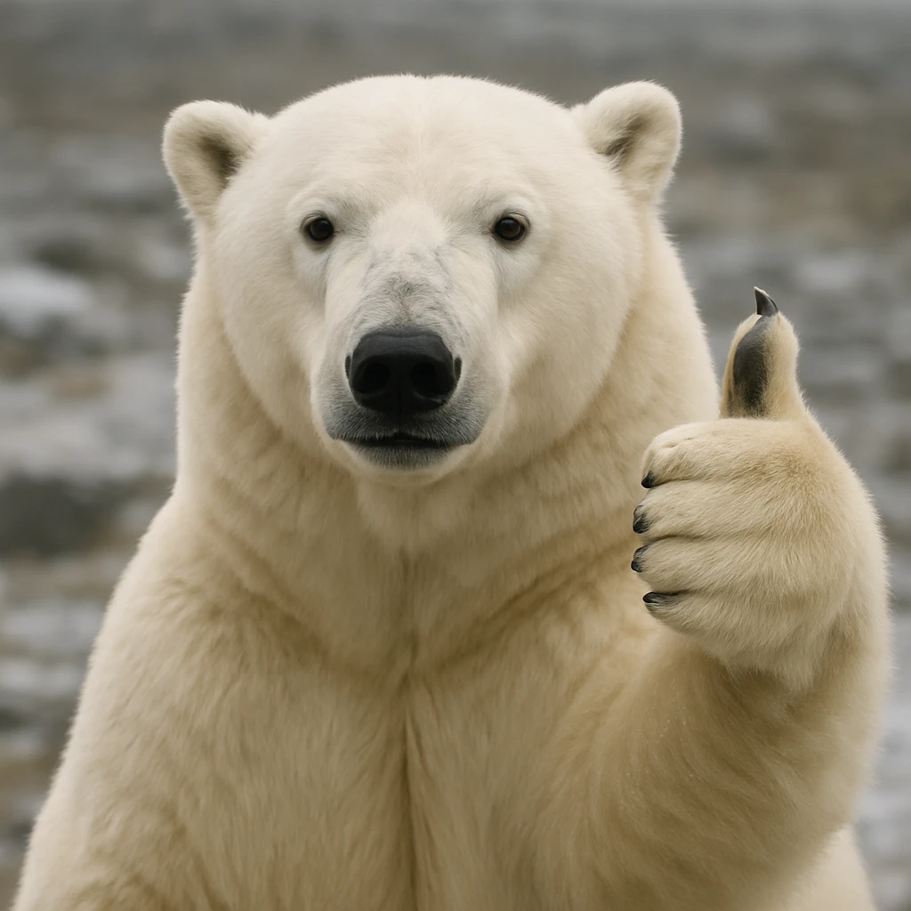 realistic polar bear giving a thumbs up emoji