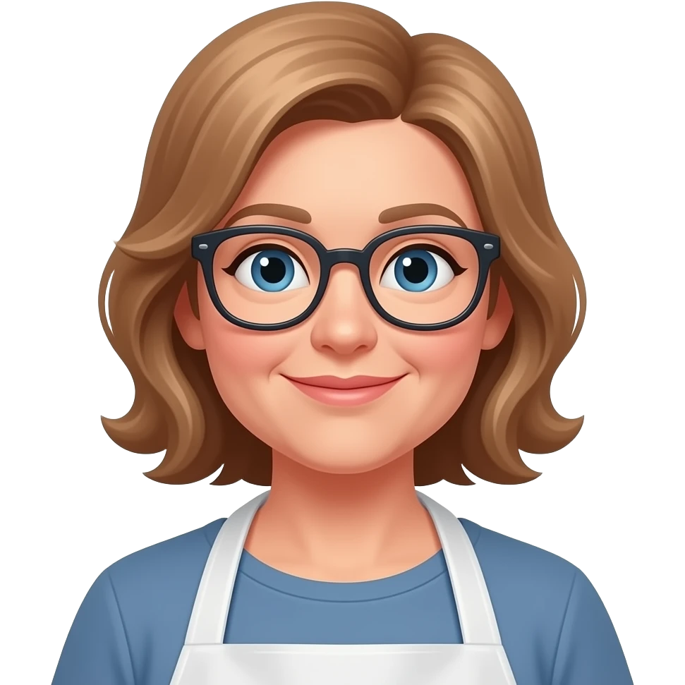 A 51-year-old woman slightly overweight light brown hair, wears glasses, and loves to cook emoji