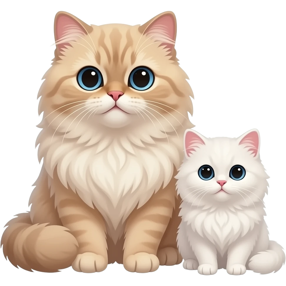 1 male big persian cat and 1 female kitten persian white emoji
