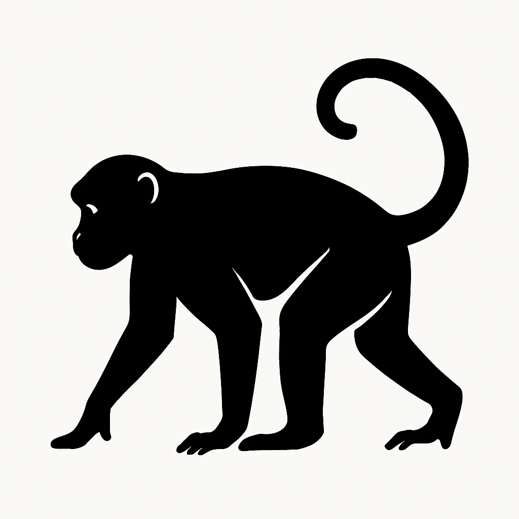 Monkey black silhouette white background emoji
