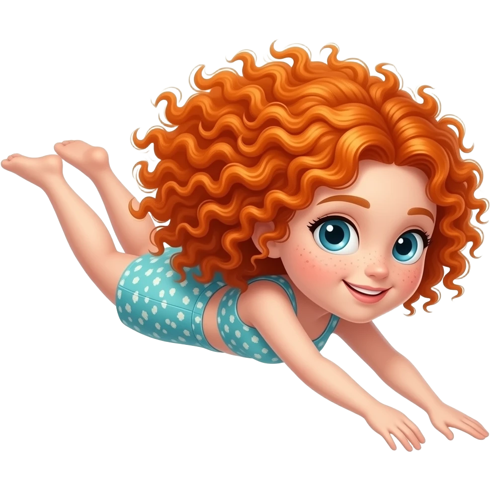 Fille rousse bouclés tâches de rousseur plongée emoji