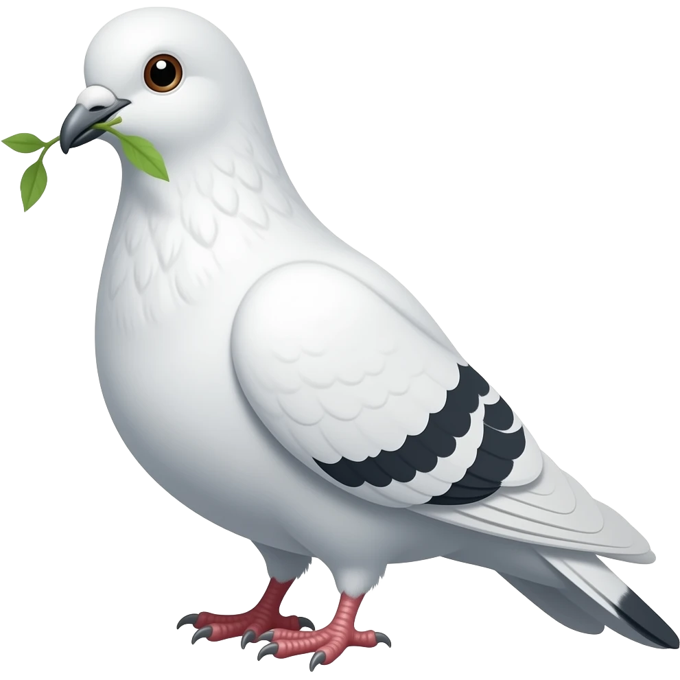 a white pigeon with a green twig in its beak emoji
