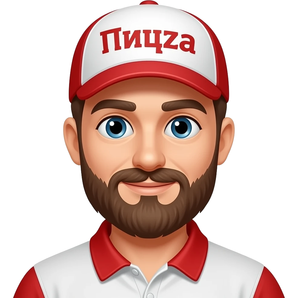 a bearded pizza delivery man with a "Пицца" sign on his cap emoji