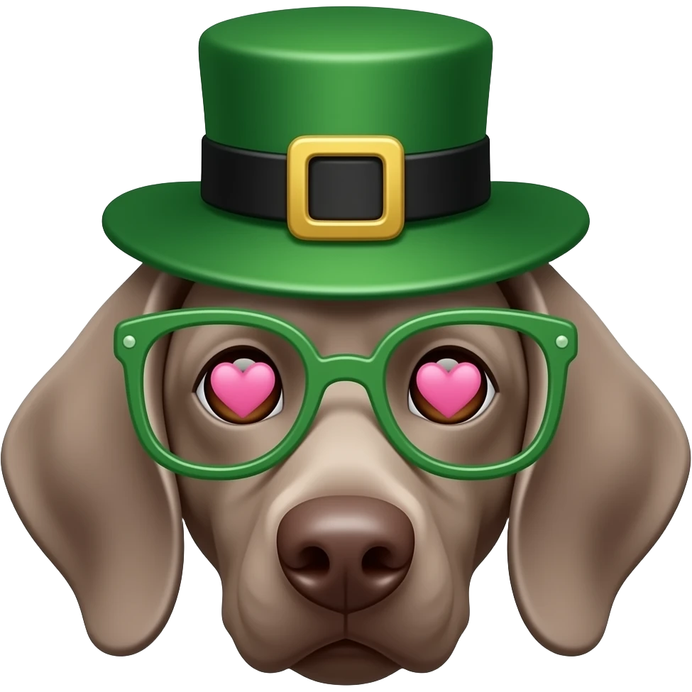 Pink Heart eyes Weimeraner head with st Patrick’s day garb emoji