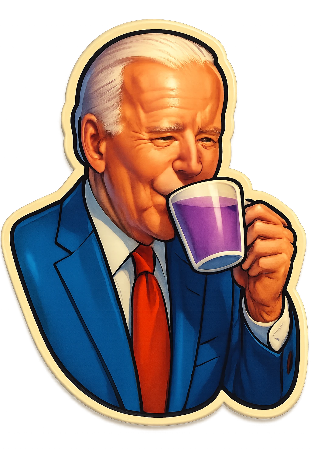 Joe Biden drinking a purple liquid from a white cup emoji