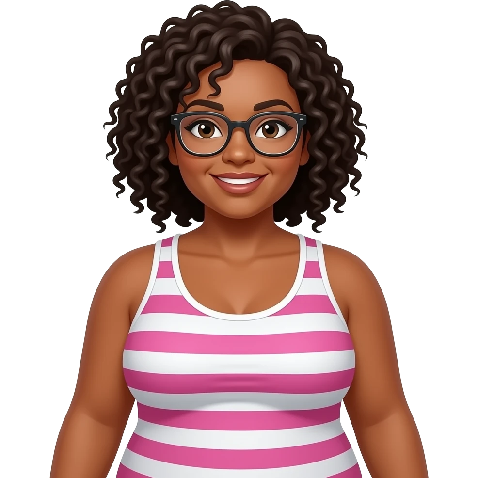 Full body Curvy caribbean curly girl with glasses and tank top emoji