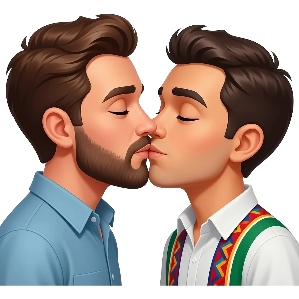 White guy brunette with beard kissing Mexican guy emoji