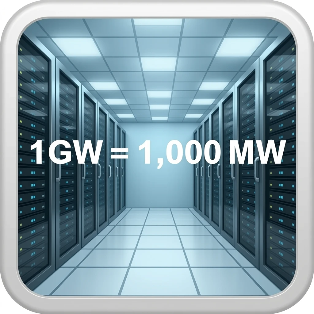 A data center with a text 
"1GW = 1,000 MW" emoji
