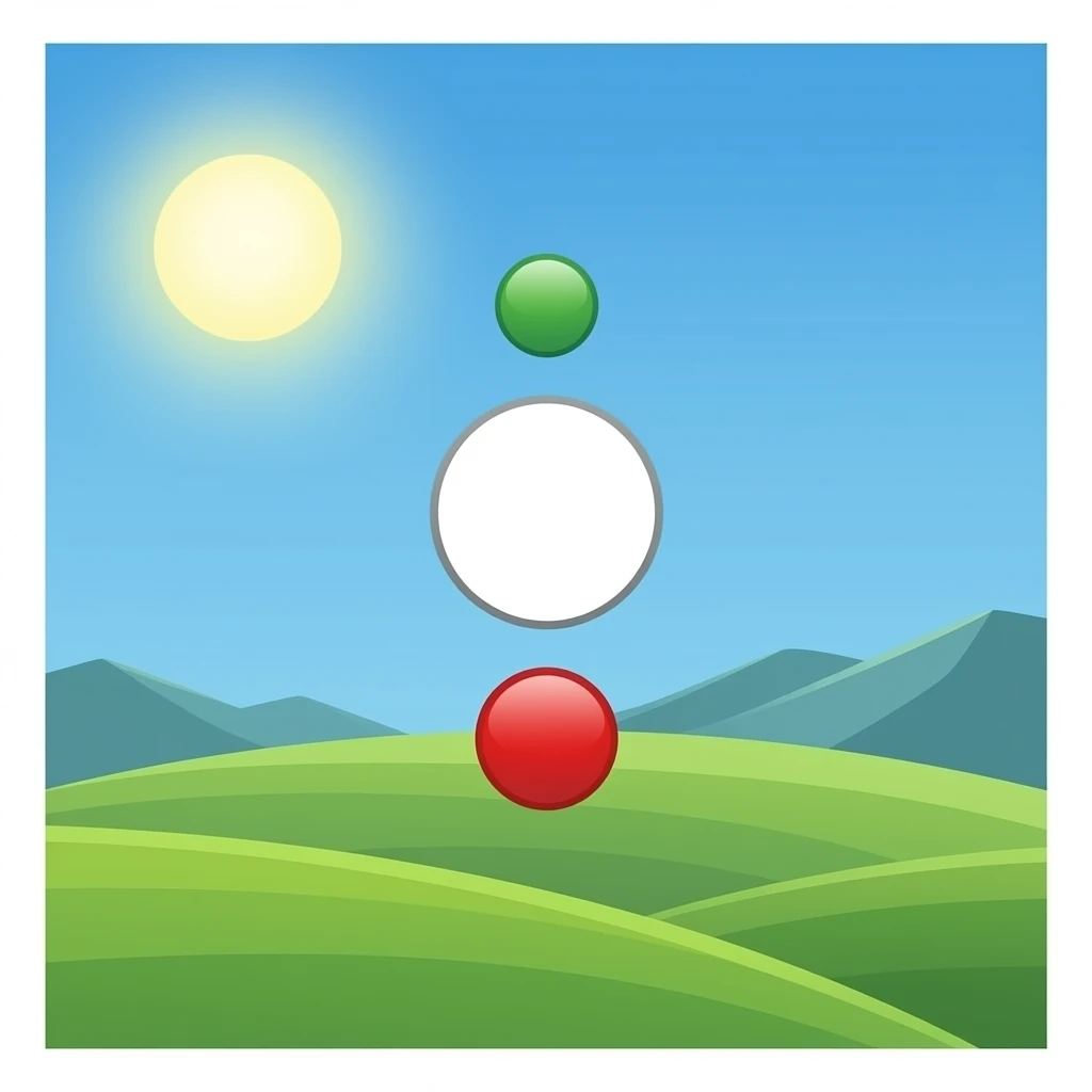 Небо голубое в середине белый круг снизу красный повыше зелёный а выше зелёного белый emoji