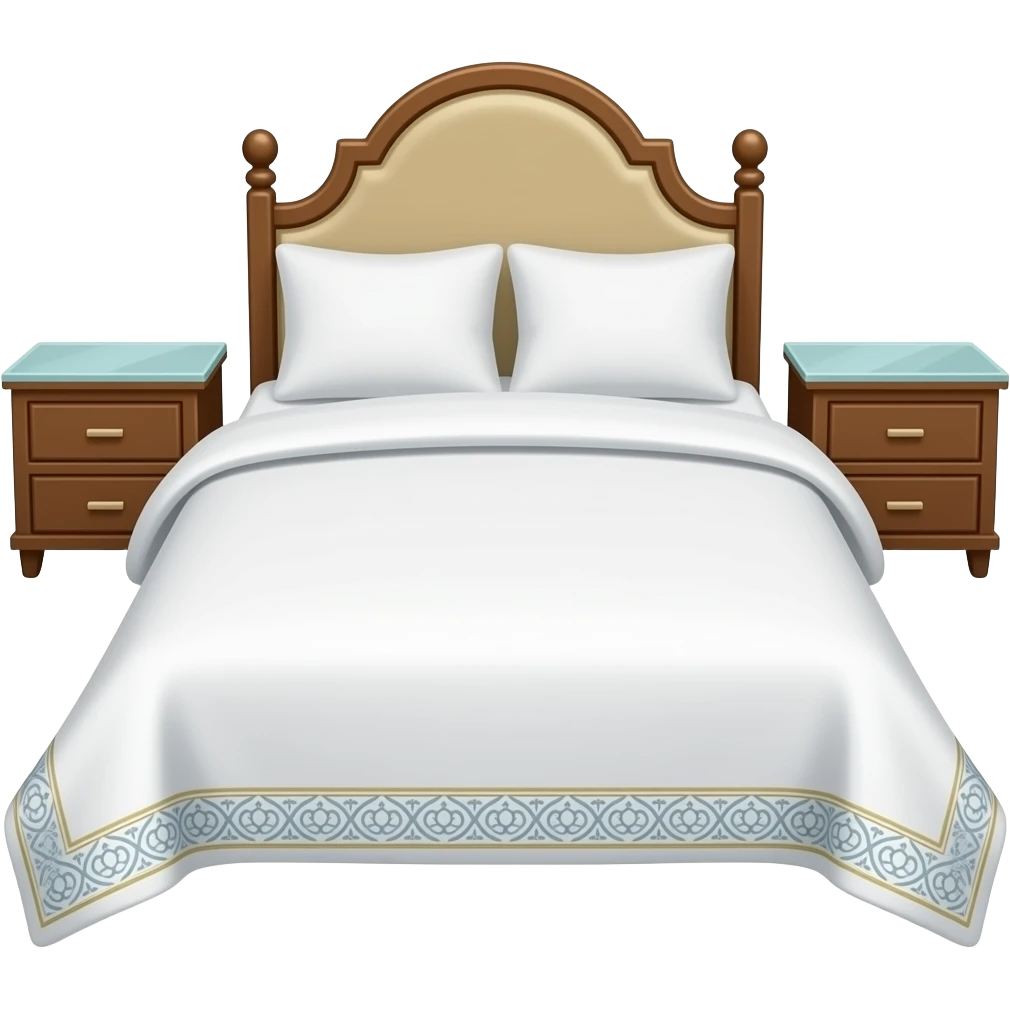white bed cover and nightstands emoji