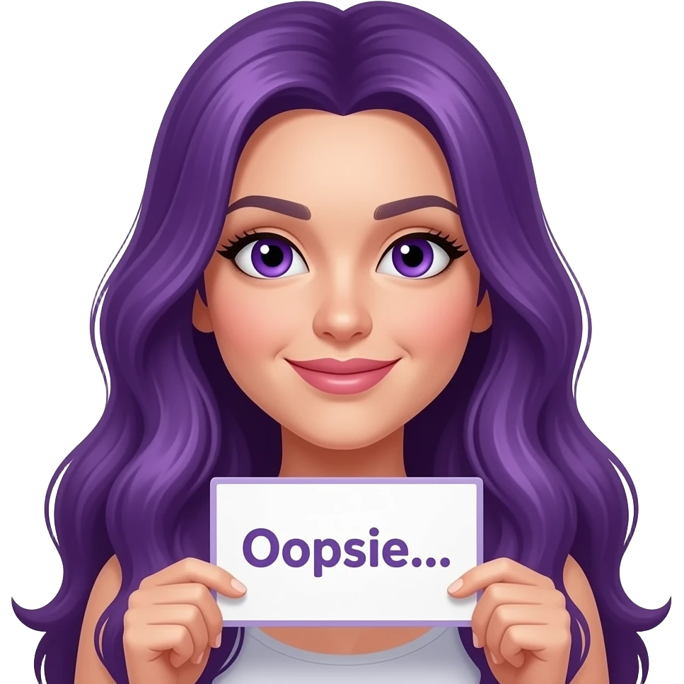sexy girl with long purple hair and purple eyes holding a Ooopsie... sign emoji