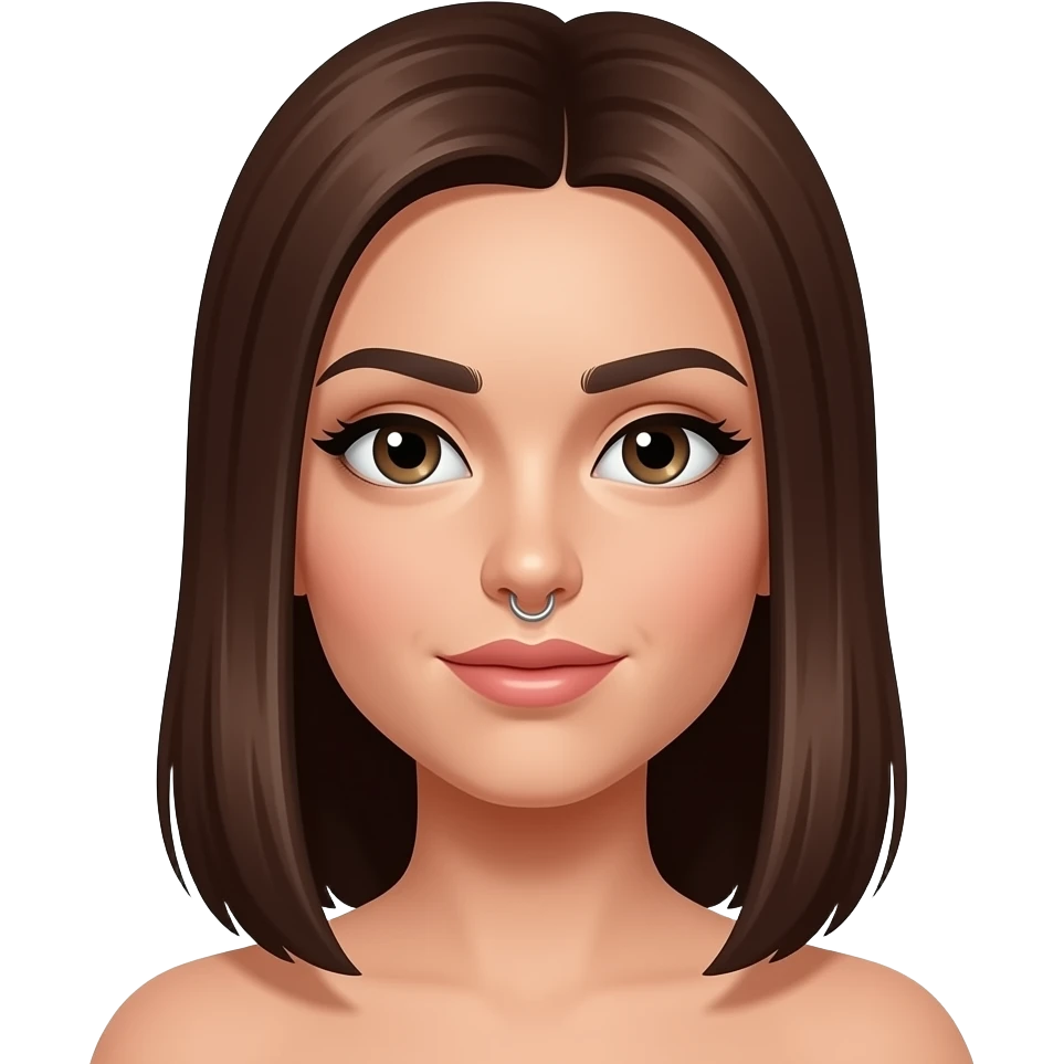 Morena do cabelo liso e com o cabelo castanho e com um piercing de luz no nariz emoji