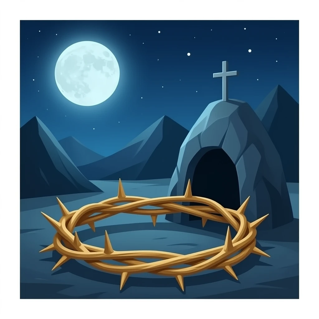 thorny crown, cross and empty cave tomb emoji