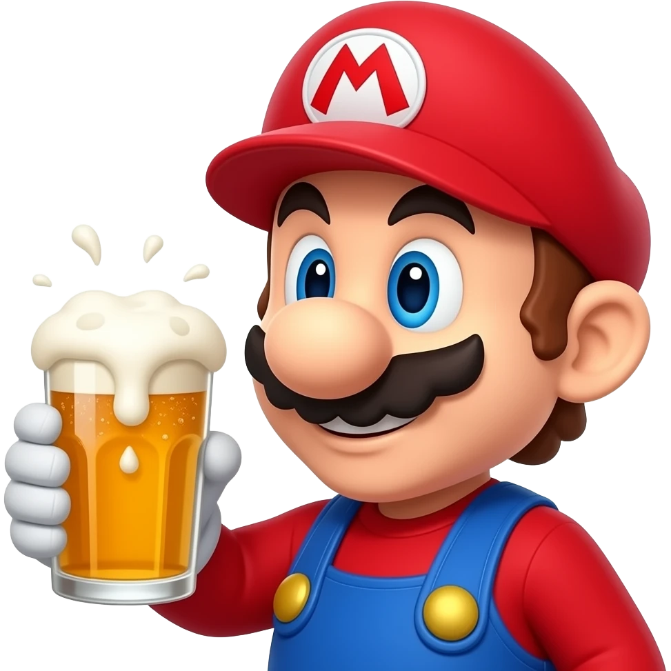 Mario drinking a beer emoji