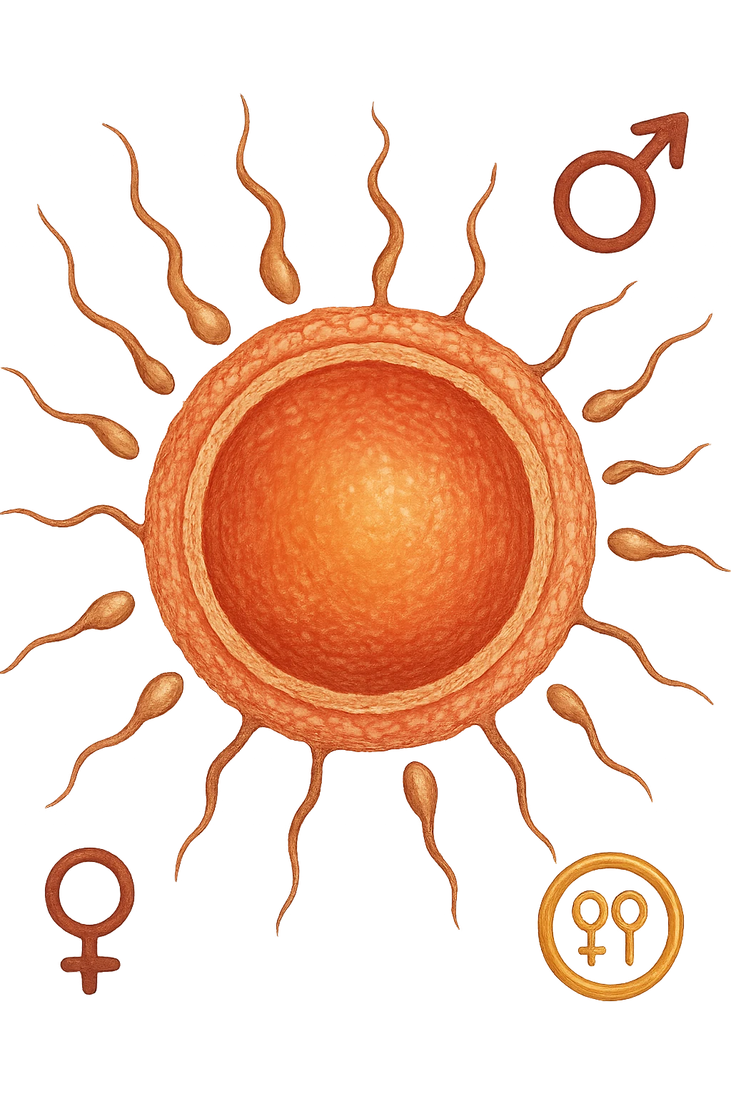 realistic illustration of high-quality ovulation, well-formed ovum, anatomical details, warm colors, fertility symbols, no background, aspect ratio 2:3 emoji
