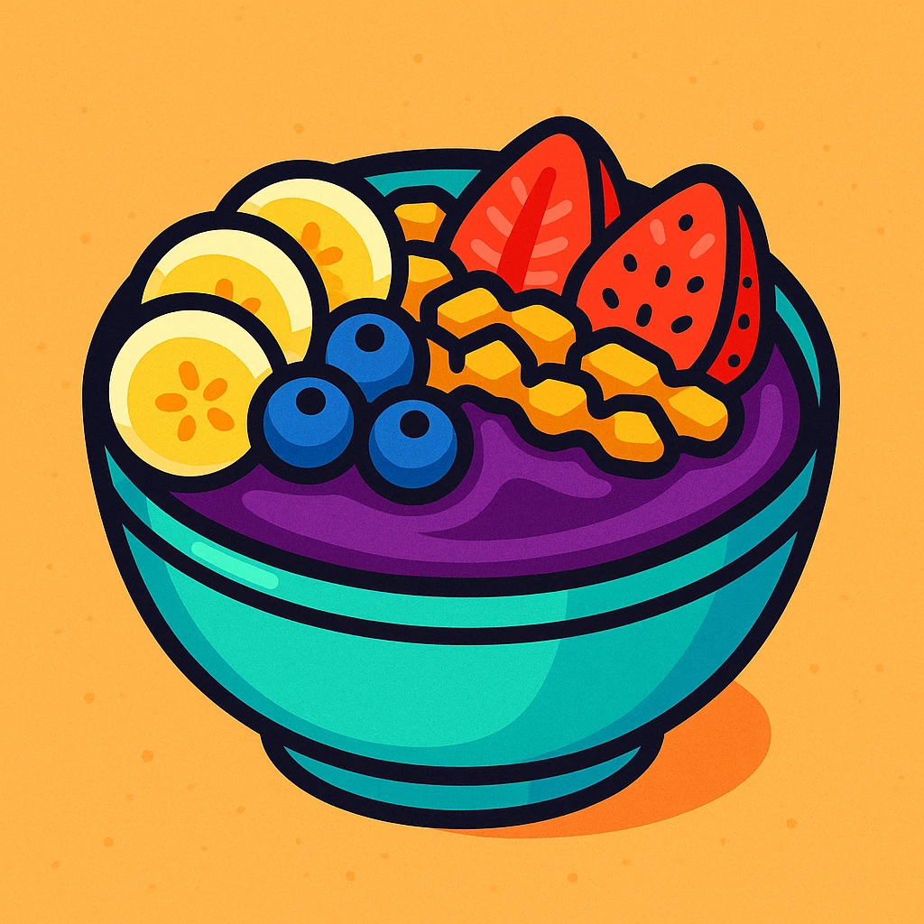 acai bowl icon, vibrant cartoon style, colorful, appetizing, simple background emoji